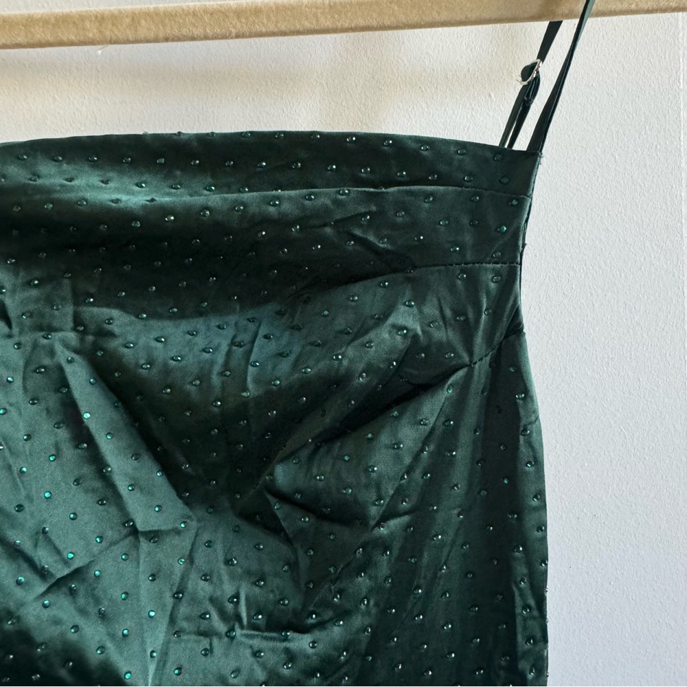 NWT Princess Polly | Emerald Cowl Neck Mini Dress Rhinestone Embellished Size 4 - Picture 3 of 6